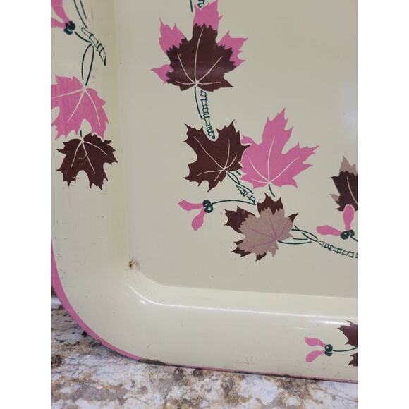 Cottagecore Serving Tray, Vintage Autumn Decor, Pink Lap TV, Fall Maple Leaves - Picture 5 of 7